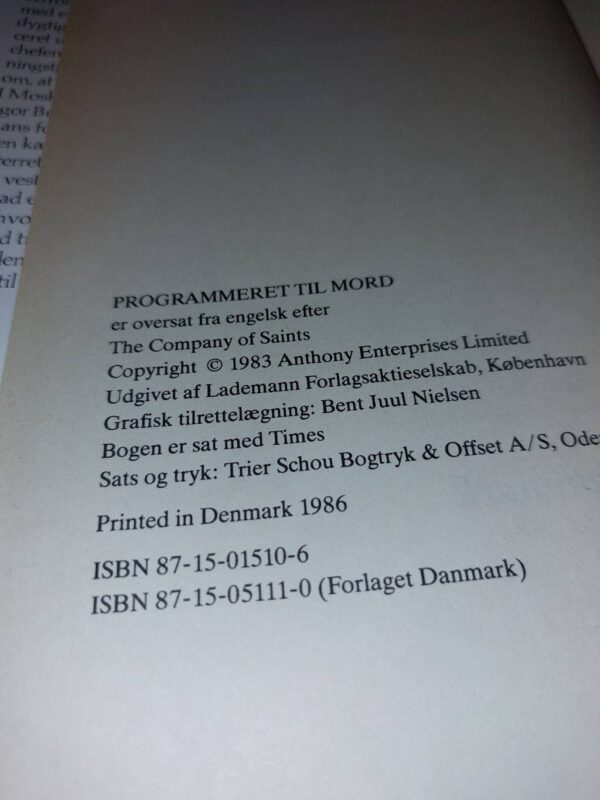 Kolofonside med trykkeinformation 1983, udgivet 1986