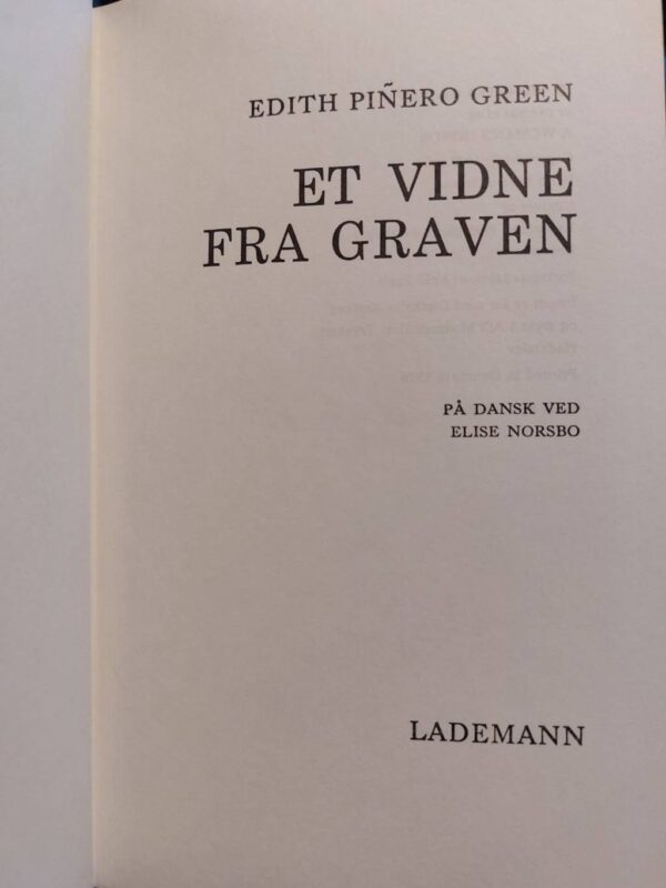 Inderside med forfatter og forlag, 'Et Vidne fra Graven'