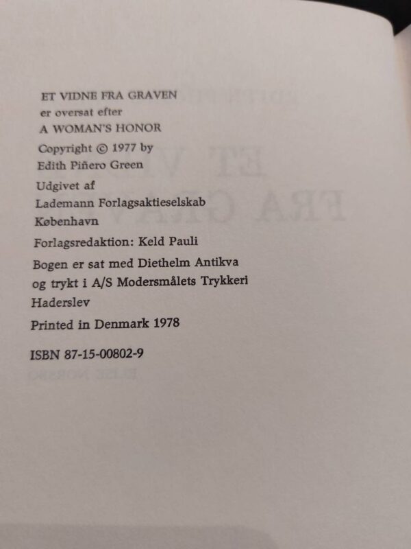 Copyright og tryksted, 'Et Vidne fra Graven'