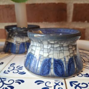 Blå krakeleret lysestage fra Michael Andersen & Søn