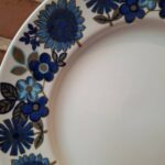 Detalje af blå blomstermønster på porcelænstallerken