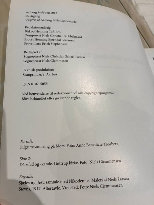 Aalborg Stiftsbog 2012 redaktionelle oplysninger