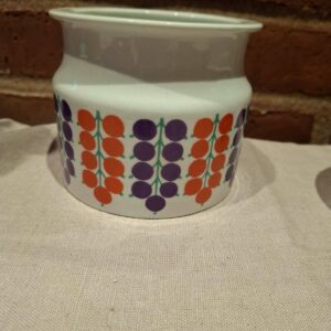 Porcelænskrukke med orange og lilla mønster