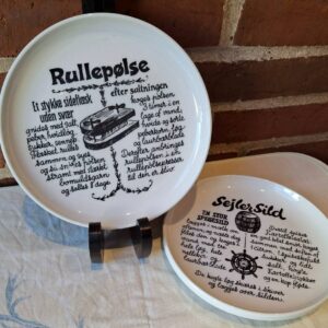 Retro rullepølsetallerken med opskrift og illustration
