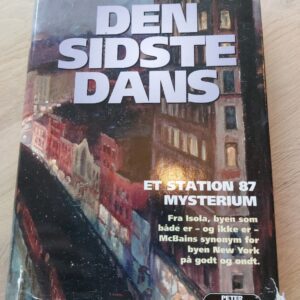 Forsiden af 'Den sidste dans' af Ed McBain, med et billede af bygninger i en by.