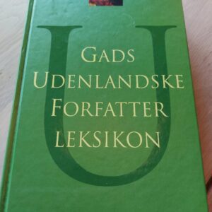 Forsiden af Gads Udenlandske Forfatterleksikon, en grøn bog med gylden bogstaver og lille illustration.