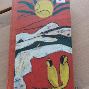 Forside af Jane Aamunds roman 'Bag damen stod en Christian', med et historisk maleri på blå baggrund.