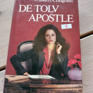 Forside af bogen De tolv apostle af William Coughlin. Rødlig baggrund med kvindelig advokat ved et skrivebord.