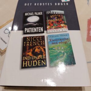 Forsiden af bogen 'Det Bedstes Bøger – Bind 202', der viser fire mindre bogomslag: 'Patienten', 'Julie & Romeo', 'Ind under huden' og 'Klasseværelse med udsigt'.