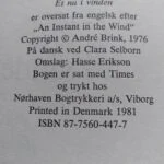 Titelbladet fra 'Et nu i vinden' af André Brink, med copyright og udgivelsessted Viborg 1981.