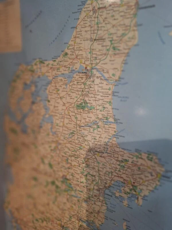 Udsnit af Bantex-Danmarkskortet med Nordjylland, bynavne og vejstreger.