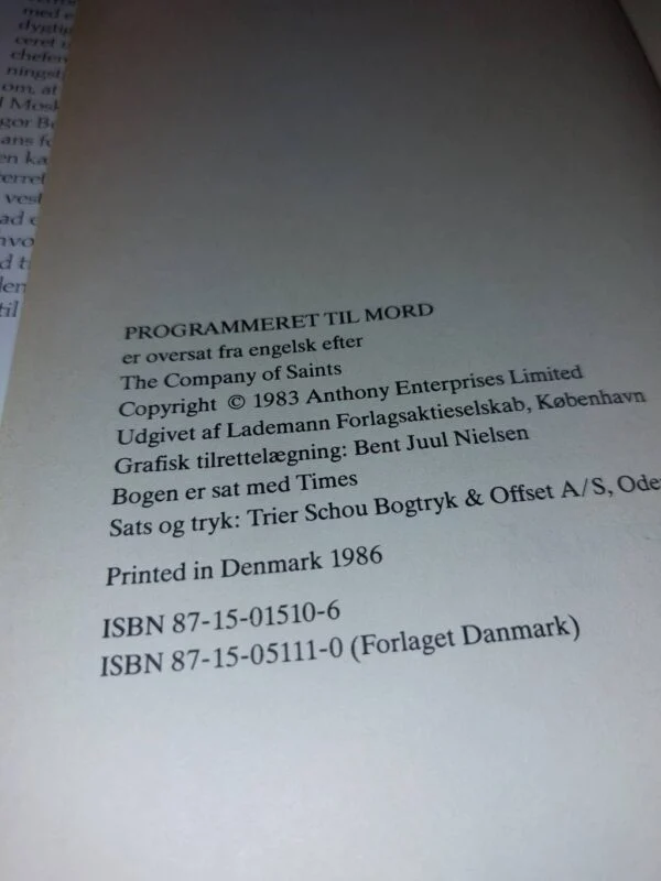Kolofonside med trykkeinformation 1983, udgivet 1986