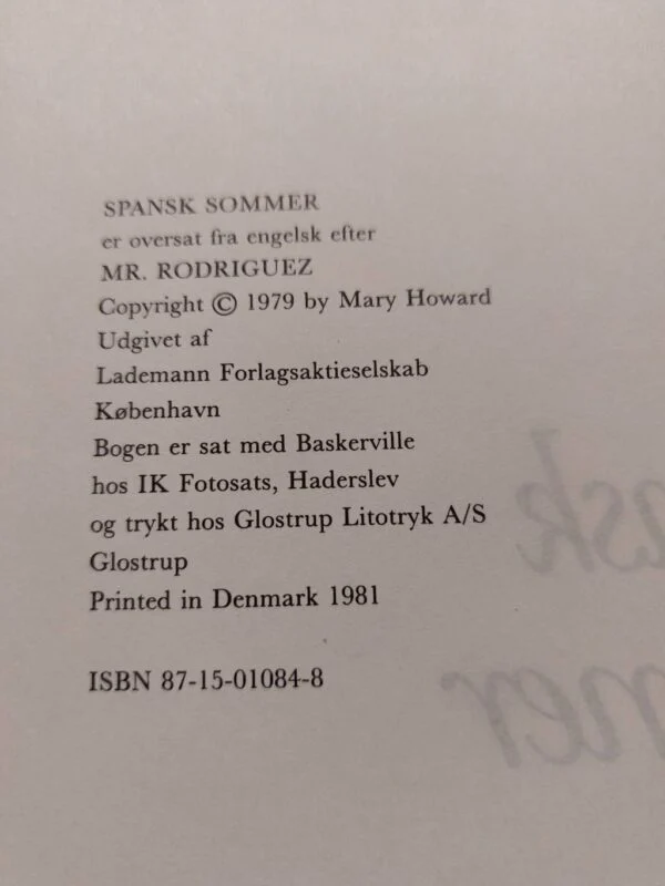 Kolofon i Spansk sommer med dansk tryk i 1981.