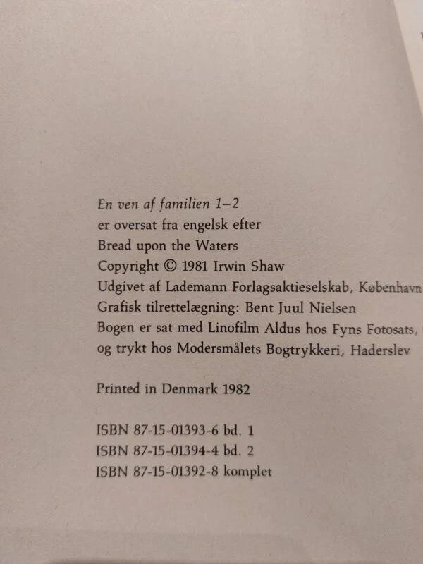 Udgivelsesinformation og ISBN, 'En ven af familien'