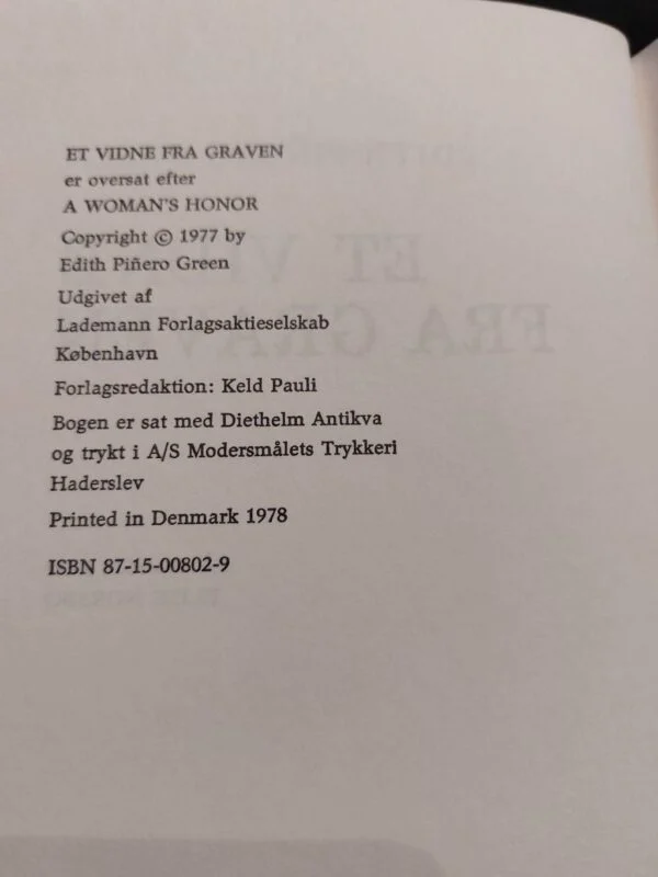 Copyright og tryksted, 'Et Vidne fra Graven'