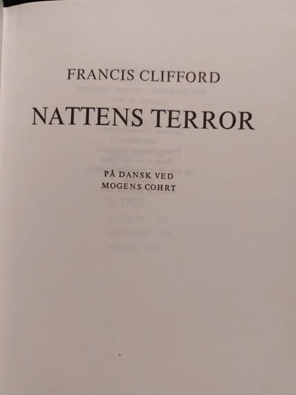 Titelblad med oversætter, 'Nattens Terror'