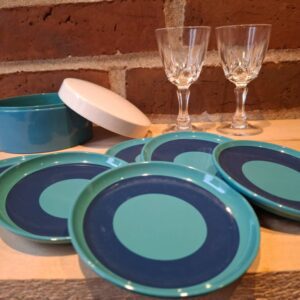 Coaster-sæt i turkis og blå med opbevaringsdåse