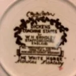 Mærkning på undersiden af skålen fra W. H. Grindley, Dickens Coaching Stages.