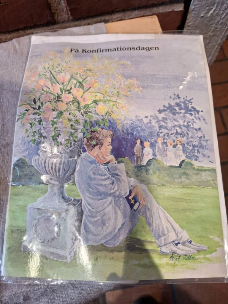 Vintage konfirmationstelegram med kuvert