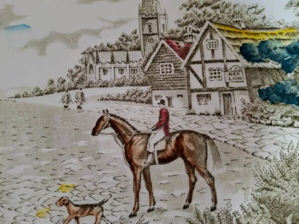 Detalje af vintagefad med kirke og bindingsværkshuse
