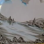 Detaljebillede af krakeleringer på vintage tallerken