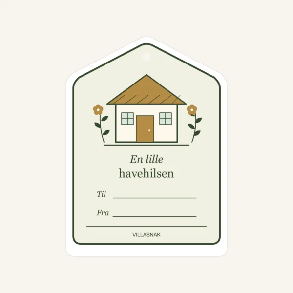 Gavemærker med hus – nærbillede af hilsnen En lille havehilsen