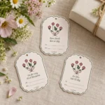 Gavemærker med blomster – Blomsterpost, digital produktvisualisering med de tre hilsner