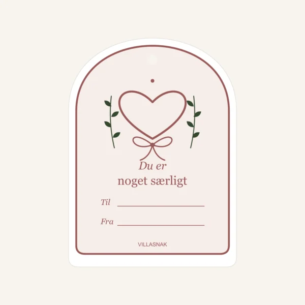 Gavemærker med hjerter – nærbillede af hilsnen Du er noget særligt