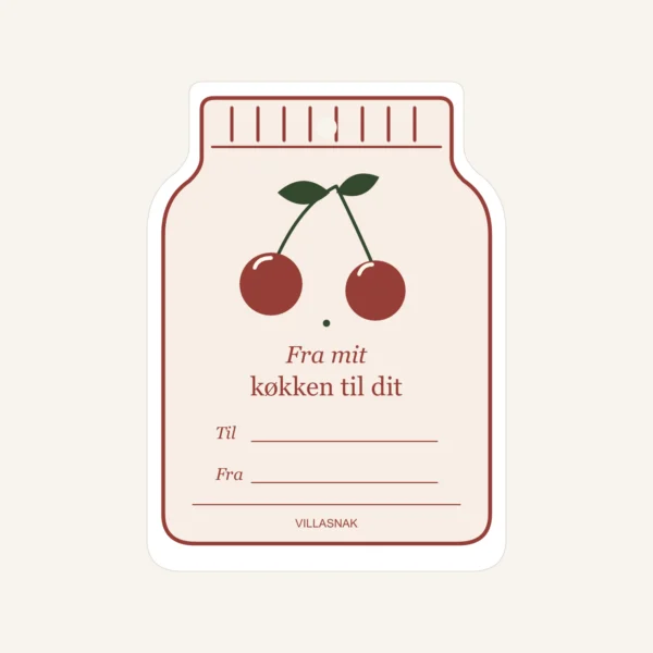 Gavemærker til hjemmelavede gaver – nærbillede af hilsnen Fra mit køkken til dit