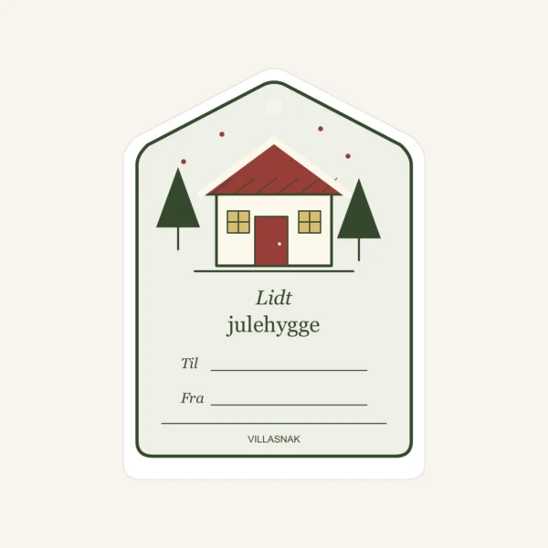 Julegavemærker med hus – nærbillede af hilsnen Lidt julehygge