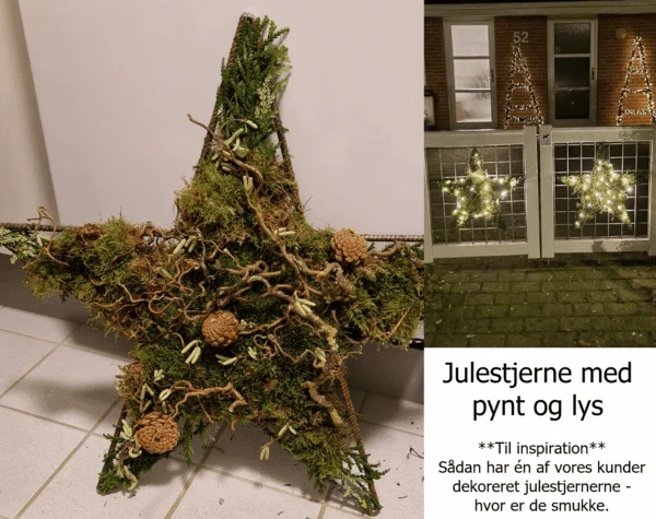Stålstjerner med pynt og lys som inspiration