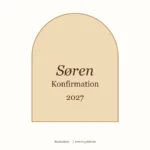 Illustration af bueformede bordkort i 3 mm krydsfiner med navn, anledning og årstal