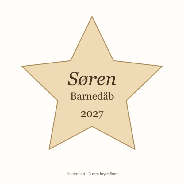 Illustration af stjerne bordkort i 3 mm krydsfiner med navn, anledning og årstal