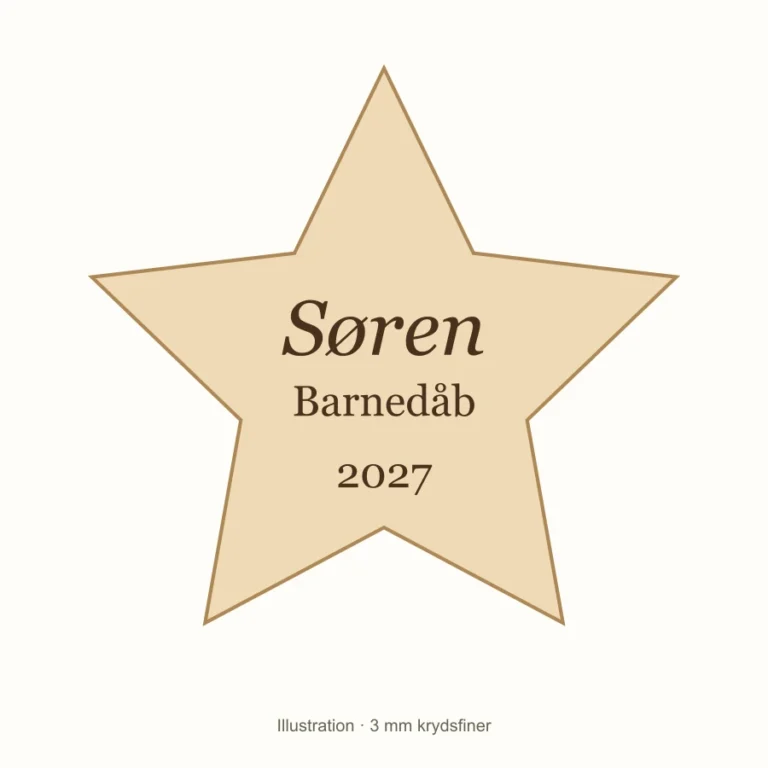 Stjerne bordkort i træ med navn